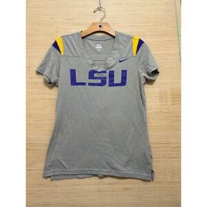 Nike LSU Tigers Womens V-Neck T-Shirt Gray Short Sleeve Graphic Tee Size‎ M